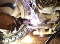 Argon welding to the motorcycle underside