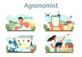 Argonomist concept set. Scientist making research in agriculture.