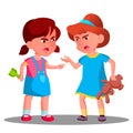 Argue Child Girls Vector. Argue People Concept. Quarrel Person On Playground. Conflict And Problem. Illustration