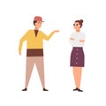 Arguing couple flat vector illustration. Family conflict, quarrel, negative emotions concept. Misunderstanding, relation