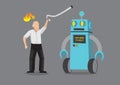 Argument between an elderly man and a robot. Depicts the problem of artificial intelligence, misunderstanding and conflict of