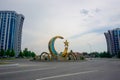 Argun, Chechnya, Russia - June 13, 2020: Monument Crescent and Star