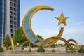 A crescent moon with a star is a Muslim symbol. Argun, Chechen republic