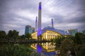 Mother`s Heart Mosque in cityscape, evening. Argun