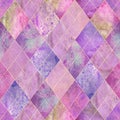 Argyle geometric colorful pink watercolor seamless pattern