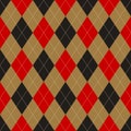 Argyle pattern autumn in black, red, gold brown. Traditional geometric vector argyll dark background art for gift wrapping, socks.