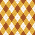 Argyle pattern autumn in brown, yellow, white. Traditional geometric vector argyll dark background art for gift wrapping, socks.