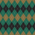 Argyle pattern background in black, green, gold brown. Seamless classic stitched rhombus plaid for spring autumn winter socks. Royalty Free Stock Photo