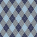 Argyle pattern in blue and grey. Traditional geometric vector argyll dark background art graphic for gift wrapping, socks, sweater