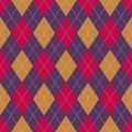 Argyle pattern bright in purple, yellow, pink. Halloween geometric vector argyll background for gift wrapping, socks, sweater. Royalty Free Stock Photo