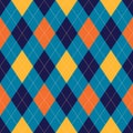 Argyle pattern colorful in navy blue, orange, yellow. Seamless stitched rhombus vector graphic for spring autumn winter socks. Royalty Free Stock Photo