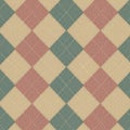 Argyle pattern featuring alternating diamond shapes in muted red, beige, and green. Royalty Free Stock Photo