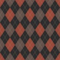 Argyle pattern geometric design in orange and brown. Traditional vector argyll background for gift wrapping, socks, sweater.