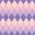 Argyle pattern in lilac, powder pink, dusty pink, purple. Seamless gradient harlequin vector for jumper, sweater, socks.