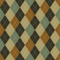 Argyle pattern menswear autumn in green and brown. Traditional geometric vector argyll dark background art for gift wrapping.