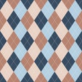 Argyle pattern rhombus design in blue and brown. Traditional vector argyll background art for gift wrapping, socks, sweater.