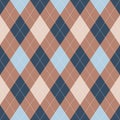 Argyle pattern rhombus design in brown and blue. Classic vector argyll background for gift wrapping, socks, sweater, jumper.