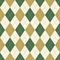 Argyle pattern seamless autumn in green and gold. Traditional stitched vector argyll diamond rhombus background art for gift paper Royalty Free Stock Photo