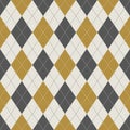 Argyle pattern seamless autumn in grey, gold, off white. Classic stitched vector argyll dark background art for gift paper.