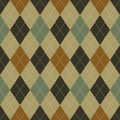 Argyle pattern seamless in olive green and brown for menswear design. Geometric stitched argyll vector graphic for gift paper.