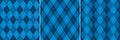 Argyle pattern seamless set in blue. Classic stitched rhombus background vector graphic texture for spring autumn winter socks. Royalty Free Stock Photo