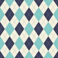 Argyle pattern seamless vector in blue, turquoise, off white. Traditional geometric vector argyll background for gift paper, socks