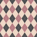 Argyle pattern seamless vector in grey and pink for womenswear design. Geometric stitched argyll vector graphic for gift paper.