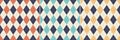 Argyle pattern set in blue, orange, turquoise, yellow, off white. Seamless geometric vector graphics for wallpaper, socks, sweater Royalty Free Stock Photo