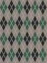 Seamless knitted pattern with rhombuses. Checkered background in beige, black and green colors Royalty Free Stock Photo