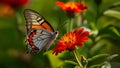 Argynnis niobe butterfly sitting on red miniature flower, perfect light