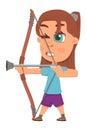 Arher girl. Kid shooting from arrow bow. Child sport Royalty Free Stock Photo