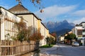 Arhitectural detail in Bischofshofen town in an sunny autumn day. The Hochkonig mountain in background.