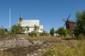 Arholma church and windmill Royalty Free Stock Photo