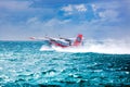 05.08.2018, Ari atoll, Maldives: Exotic scene with seaplane on Maldives sea landing. Vacation or holiday in Maldives concept