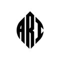 ARI circle letter logo design with circle and ellipse shape. ARI ellipse letters with typographic style. The three initials form a