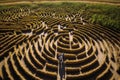 Arial view of a big maze in a corn field Royalty Free Stock Photo