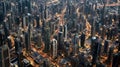 Arial view of city at sunset traffic