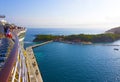 The arial view from desck of abstract cruise ship at Labadee -Caribbean Island of Haiti