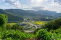 Arial view of the Highway in South Korea among high mountain.