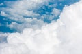 Arial view from internal cabin of aeroplane.Clouds in the sky and cityscapes though airplane window Royalty Free Stock Photo