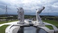 Arial view of The Kelpies twin sculpture