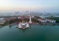 Arial view of Malacca Straits Mosque during sunset Royalty Free Stock Photo