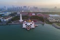 Arial view of Malacca Straits Mosque during sunset Royalty Free Stock Photo