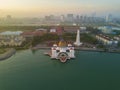 Arial view of Malacca Straits Mosque during sunset Royalty Free Stock Photo