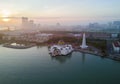 Arial view of Malacca Straits Mosque during sunset Royalty Free Stock Photo