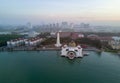 Arial view of Malacca Straits Mosque during sunset Royalty Free Stock Photo