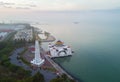 Arial view of Malacca Straits Mosque during sunset Royalty Free Stock Photo