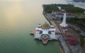 Arial view of Malacca Straits Mosque during sunset Royalty Free Stock Photo