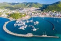 Arial view of Marigot, the main town and capital in the French Saint Martin, sharing the same island with dutch Sint Maarten. Royalty Free Stock Photo