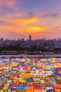 Arial view multiple colours night flea market roof top